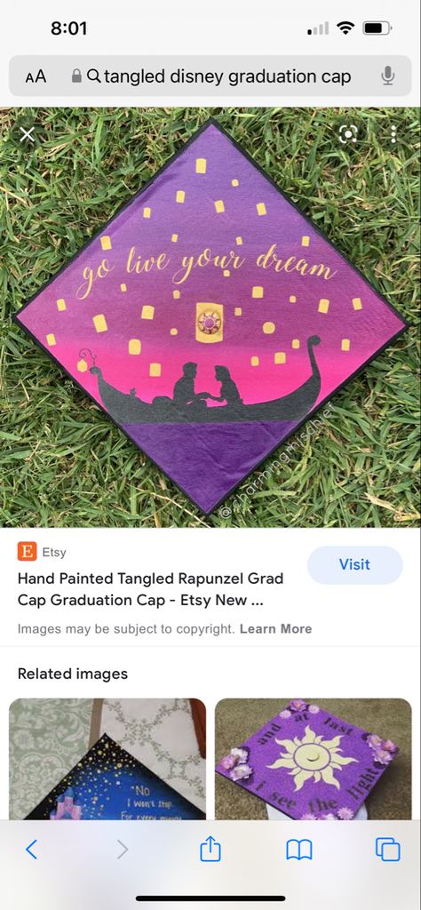 Tangled Themed Graduation Caps, Tangled Grad Cap, Rapunzel Graduation Cap, Rapunzel Grad Cap, Tangled Graduation Cap, Disney Grad Caps, Disney Graduation Cap, Grad Hats, Disney Graduation