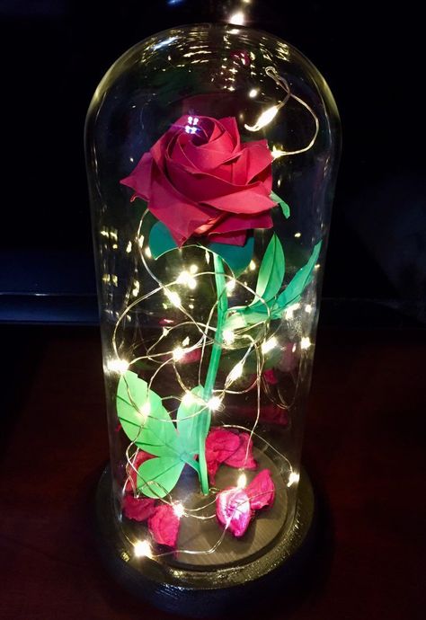 Excited to share this item from my #etsy shop: Beauty and the Beast rose - Disney glass dome rose - origami paper flower Rose In Glass Dome, Rose Valentine, Beauty And The Beast Rose, Beauty And Beast Wedding, Rose Dome, Beauty And The Beast Theme, Origami Star Box, Beauty And The Beast Party, Origami For Beginners