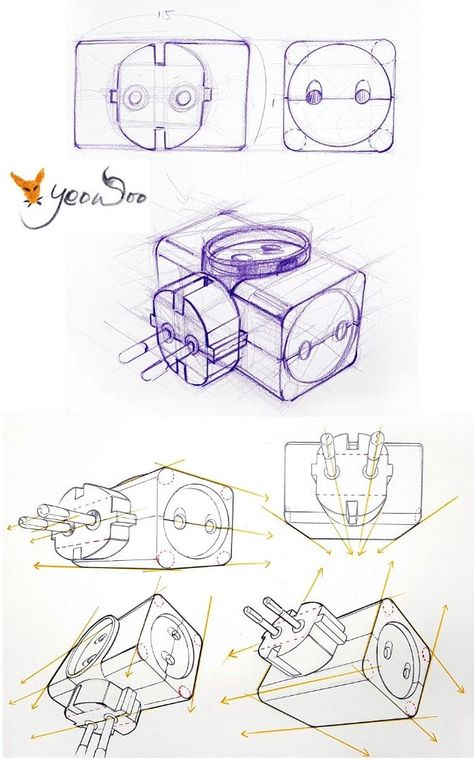 Extension Cord Drawing, Product Perspective Drawing, Structural Drawing Objects, Object Design Sketch, Basic Sketching, Teaching Graphic Design, Perspective Sketch, Structural Drawing, Furniture Design Sketches