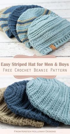 Mens Beanie Crochet Pattern, Striped Crochet Beanie, Crochet Mens Hat Pattern, Mens Crochet Beanie, Crochet Blanket Diy, Crochet Hats For Boys, Crochet Mens Hat, Crochet Beanie Pattern Free, Beanie For Men