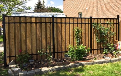 Aluminum Fence Privacy, Wrought Iron Fence Panels, Vertical Fence, Iron Fence Panels, Wrought Iron Fence, Wood Privacy Fence, Cheap Pergola, Patio Deck Designs, White Fence