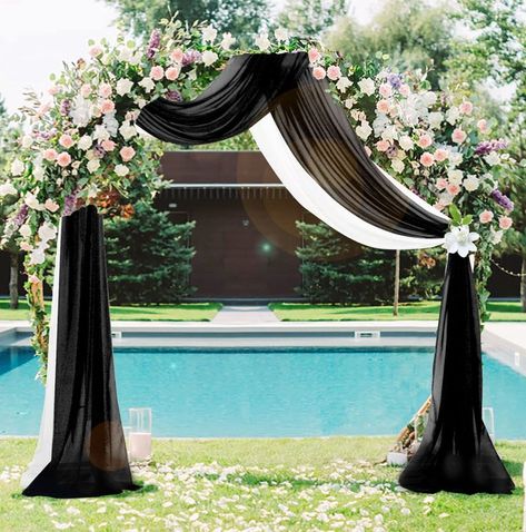 ShinyBeauty Wedding Arch Draping Fabric White Chiffon Wedding Arch Drapes 2 Panels 6 Yards Black Wedding Drapes for Backdrop Arch Decorations for Wedding Ceremony (White+Black) Black Wedding Arch Draping, Black Weddings Wedding Ceremony Decor, Wedding Arch Black And White, Black And White Wedding Arch Ideas, Black Draping Wedding, Black And White Wedding Ceremony Decor, Farewell Background, Black And White Wedding Arch, Black And White Wedding Backdrop