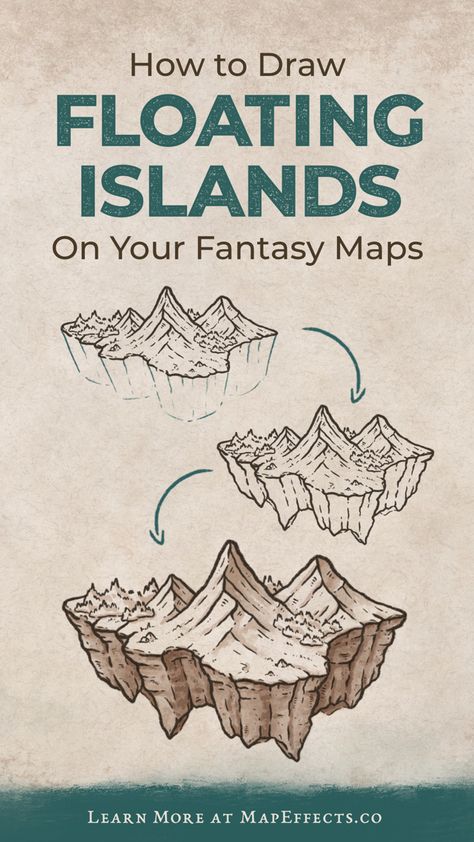 Drawing tutorial for adding floating islands on your fantasy maps for dungeons and dragons and more Fantasy Map Islands, Fantasy Map Floating Islands, Rice Island Map Drawing, Making A Fantasy Map With Rice, Fantasy Island Map Drawing, Rice Map Ideas, Floating Island Map, Island Map Drawing, Fantasy Maps Drawing