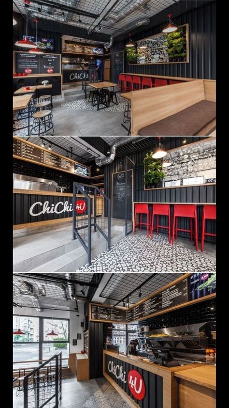 Chicken Store Design, Chicken Restaurant Design, Interior Design Mistakes, Best Kitchens, Chicken Store, Cheap Interior Design, Small Restaurant Design, Industrial Cafe, Kitchens Ideas