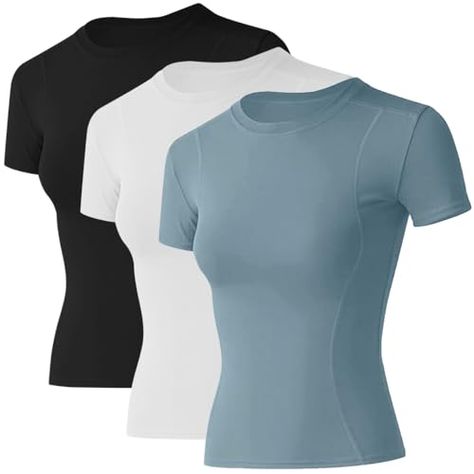 Womens Workout Shirts, Compression Top, Yoga Crop Tops, Workout Tops For Women, Women Workout, Light Blue Shorts, Compression Shirt, Yoga Gym, Basic Tops