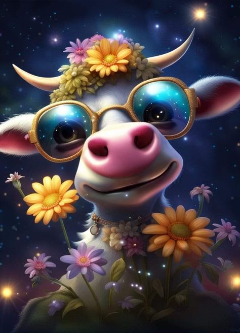 Cow Themed Wallpaper For Iphone, Sunflower And Cow Wallpaper, Animated Cow Wallpaper, Cute Cow Pics Cartoon, Funny Cows Art, Animated Pics, Crazy Art, Cow Pictures, Cartoon Images