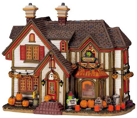 Lemax Spooky Town - Haunted House Halloween Party House, Lemax Halloween Village, Spooky Town Village, Lemax Halloween, Lemax Spooky Town, Halloween House Party, Spooky Town, Suburban House, Halloween Miniatures