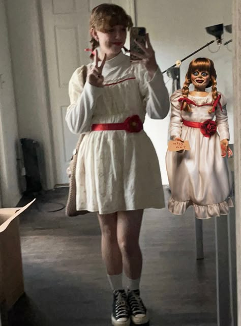 Horror Icons Costumes, Annabelle Halloween Costume Women, Annabell Halloween Costumes, Anabelle Halloween Costumes, Horror Movie Character Costumes For Women, Anabelle Costume Women, Annabelle Costume Women, Annabelle Doll Costume, Annabelle Halloween Costume