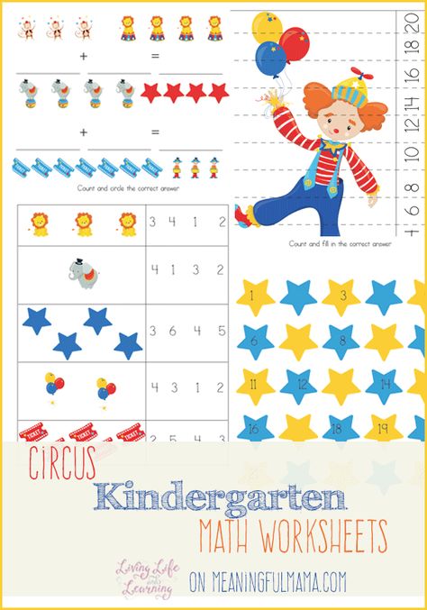 Circus Kindergarten Math Worksheets Circus Kindergarten, Circus Worksheets, Preschool Circus, Kindergarten Party, Kindergarten Math Free, Kindergarten Math Worksheets Free, Kindergarten Addition Worksheets, Addition Kindergarten, Weather Chart