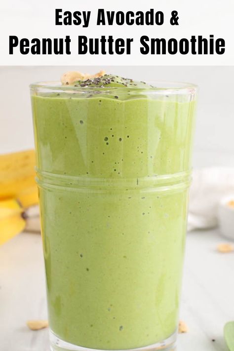 View on a tall glass of a green smoothie. Avacado Smoothie Recipes, Avocado Peanut Butter, Nut Butter Smoothie, Spinach Avocado Smoothie, Avocado Banana Smoothie, Peanutbutter Smoothie Recipes, Shake Recipes Healthy, Avocado Smoothie Recipe, Spinach Smoothie Recipes