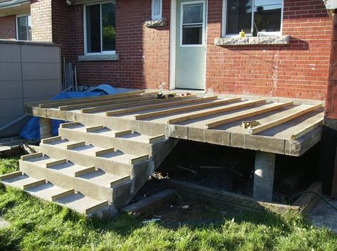 How to build a deck over concrete Deck Over Concrete Porch, Wood Deck Over Concrete, Deck Over Concrete, Deck Building Plans, Build A Deck, Building Hacks, Wooden Deck, Deck Building, Porch Makeover