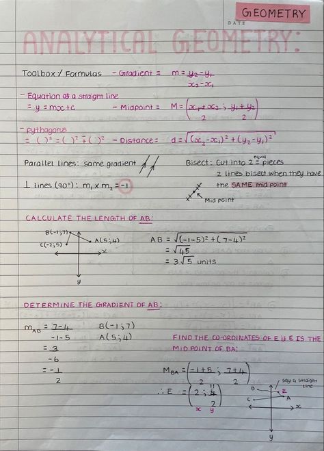 Analytical Geometry Notes, How To Study Geometry, Coordinate Geometry Notes, Maths Notes Ideas, Geometry Notes Aesthetic, Grade 10 Math Notes, Geometry Notes High School, Grade 10 Notes, Math Study Notes