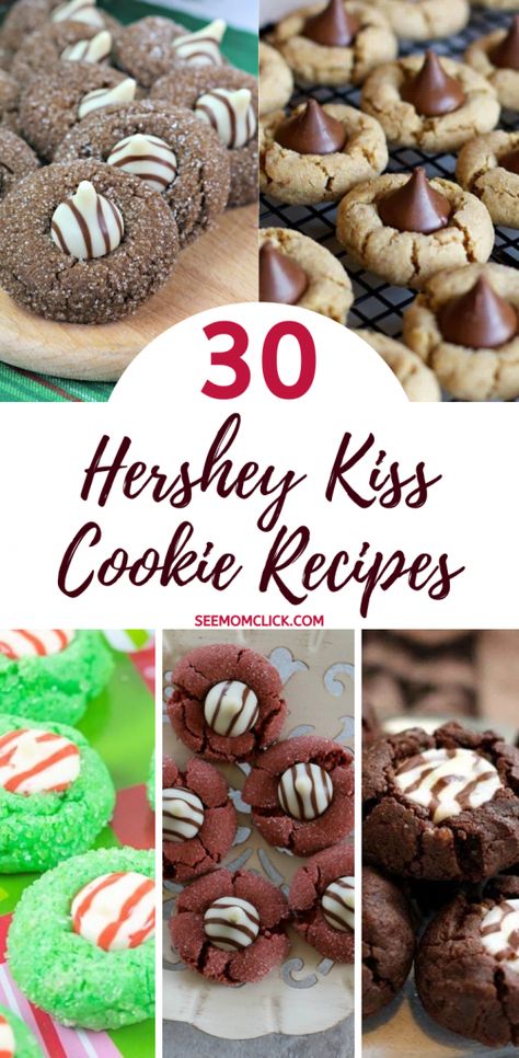 Hershey Kiss Cookie, Hershey Kisses Recipes, Kiss Cookie, Hershey Recipes, Kiss Cookie Recipe, Hershey Kiss Cookies, Christmas Cookie Exchange Recipes, Hershey Cookies, Christmas Cookie Recipes Holiday