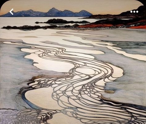 Scotland Art, Scottish Painting, Distant Mountains, Ebb And Flow, Linocut Art, Sea Art, Abstract Art Landscape, Mountain Paintings, Water Painting