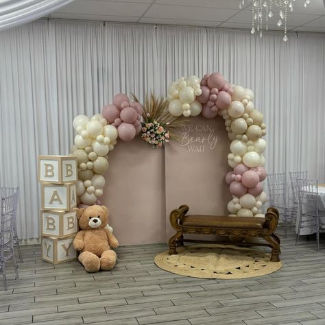 We Can Bearly Wait Baby Shower🤍🧸 . Full Backdrop Setup & Balloon Centerpieces provided by us ✨ #babyshowerideas #wecanbearlywait #bearbabyshower #babygirls #balloondecor #backdroprentals #eventdecor #palmdale #lancaster #antelopevalley #sfv #santaclarita #818 #661 We Can Bearly Wait Centerpiece, We Can Bearly Wait Baby Shower Theme Girl, We Can Bearly Wait Baby Shower Theme, Backdrop Setup, Mexican Baby Shower, Bear Baby Shower Theme, We Can Bearly Wait