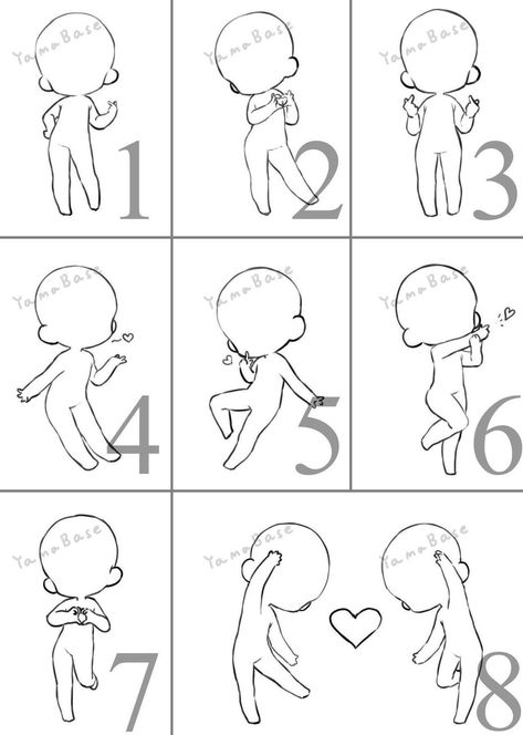 Step By Step Drawings Of People, Cute Base Drawing Chibi, Heart Duo Pose, Chibi Blowing Kiss, How To Make Chibi Characters, How To Create A Character Design, Perfect Heart Drawing, Drawing Chibi Tutorial, Chibi Sticker Base