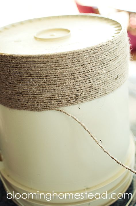 DIY Jute Bucket Makeover - Blooming Homestead Bucket Makeover, Old Bucket, Twine Crafts, Bucket Planters, Diy Rope Basket, Homesteading Diy, Rope Diy, Jute Crafts, Summer Decorating Ideas