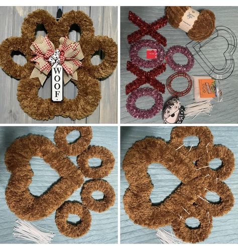 Paw Print Wreath, Paw Wreath, Sellable Crafts, Pet Wreath, Deco Wreaths, Dog Wreath, Creative Diy Gifts, Yarn Wreath, Burlap Crafts