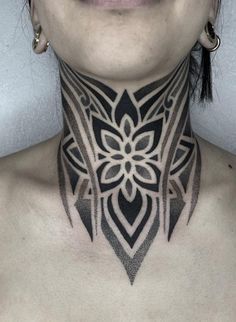 Geometric Throat Tattoo, Mandala Tattoo Neck, Neck Tattoos For Women, Front Neck Tattoo, Polish Tattoos, Throat Tattoo, Blue Rose Tattoos, Neck Tattoos Women, Tattoo Signs