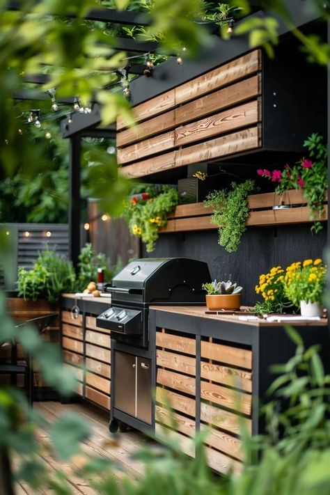 Smart Grill Storage Ideas for Your Patio &amp; Yard Grill Storage Ideas, Bbq Tools Storage, Grill Storage, Patio Organization, Grill Accessories Storage, Grilling Station, Diy Spice Rack, Small Urban Garden, Outdoor Cooking Spaces