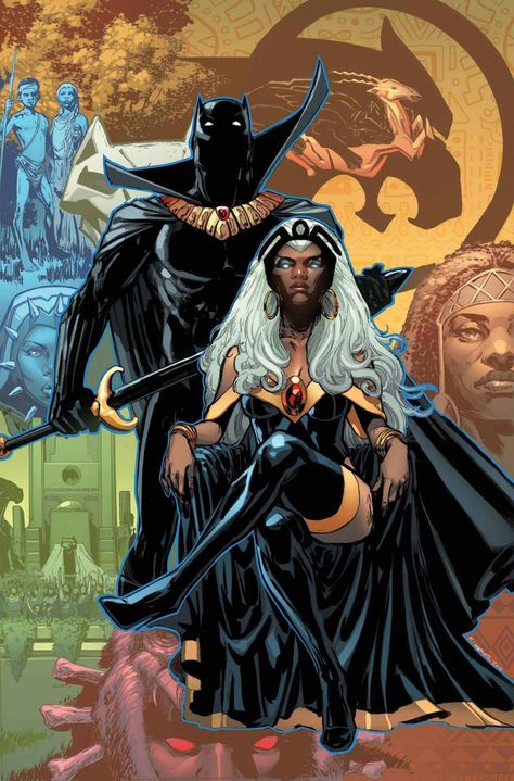 Black Panther (King T'Challa) & Storm (Ororo Munroe) Black Panther Storm, Black Panther King, Storm Marvel, Black Panther Art, Black Comics, Uncanny X-men, Jack Kirby, Marvel Comics Art, Black Artwork