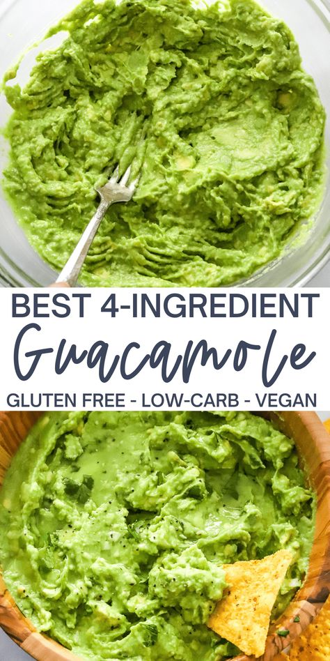 This simple 4-ingredient guacamole recipe is bursting with vibrant fresh,  flavors with a delightfully creamy texture. It easily feeds a crowd and makes the perfect game day recipe or healthy snack that you can whip up in 5 minutes. Plus it is vegan, gluten-free and so delicious! It’s perfect served with homemade tortilla chips or fresh-cut veggies. Veggie Bites, Clean Eating Vegetarian Recipes, Clean Eating Vegetarian, Guacamole Recipe Easy, Healthy Appetizer Recipes, Easy Guacamole, Easy Clean Eating, Veggie Bowl, Homemade Tortillas