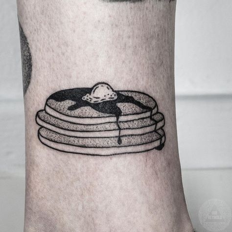 Pancake Tattoo Simple, Stack Of Pancakes Tattoo, Diner Tattoo, Pancake Tattoo, Breakfast Tattoo, Butter Pancakes, Nice Tattoos, Pancake Stack, Custom Tattoo Design