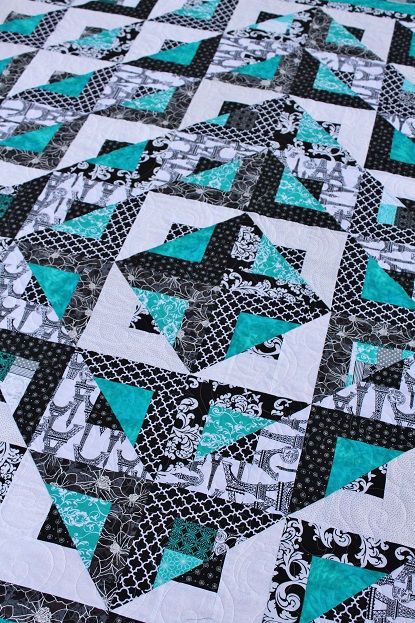 Men Quilts, Monochromatic Quilt, Black White Quilts, Black And White Quilt, Teal Quilt, Quilt Layouts, Black And White Quilts, Charm Quilt, White Quilts