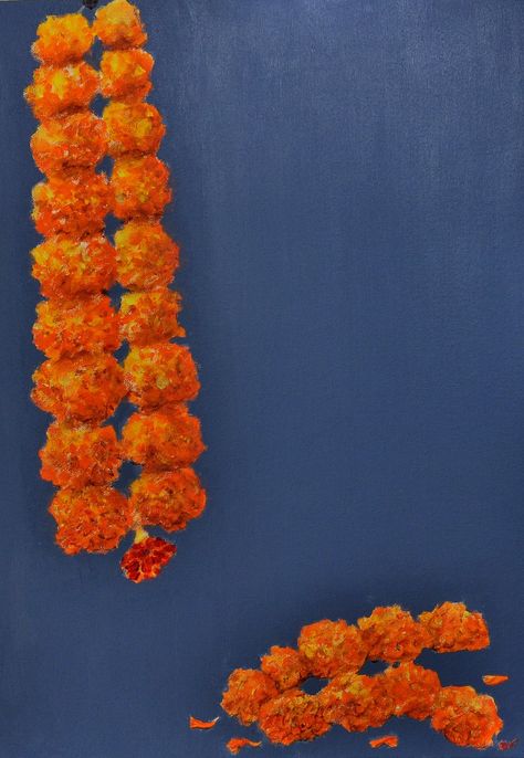 Marigold garland.  Acrylic on canvas Marigold Garland, Marigold Flower, Flower Garland, Flower Garlands, Flower Images, Painting Acrylic, Acrylic On Canvas, Flower Art, Acrylic Painting