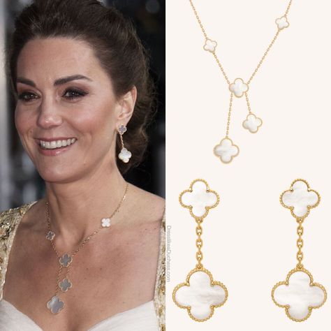 Kate Middleton Van Cleef, Arpels Van Cleef Necklace, Magic Alhambra Earrings, Van Cleef Alhambra Earrings, Kate Middleton Necklace, White Van Cleef Necklace, Can Cleef And Arpels, Van Cleef Alhambra Necklace, Magic Alhambra Necklace