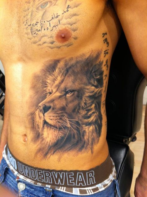 Small Lion Tattoo, Rib Tattoos For Guys, Cage Tattoos, Paradise Tattoo, Mens Lion Tattoo, Ribcage Tattoo, Lion Tattoos, Lion Head Tattoos, Leo Tattoos