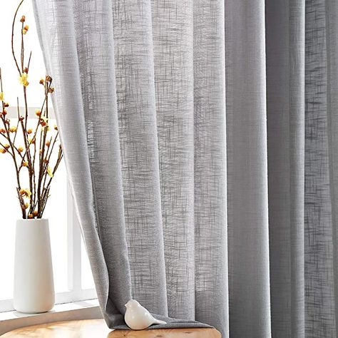 Amazon.com: FMFUNCTEX Grey Sheer Curtains 45 Inch Length Linen Textured Light Filtering Curtain Drapes Semi Sheer Drapes for Small Windows 2 Panels : Everything Else Living Room Rich, Grey Linen Curtains, Textured Window Treatments, Gray Sheer Curtains, Window Treatments Sheer, Sheer Linen Curtains, Linen Curtain Panels, Sheer Curtain Panels, Grey Curtains