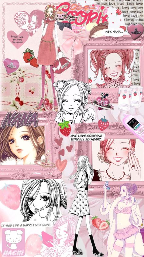 🍓 #nana #hachi #hachiko #nanakomatsu Shin Nana, Nana Manga, Architecture Drawing Sketchbooks, Lovecore Aesthetic, Nana Osaki, Spring Images, Collage Drawing, Iphone Wallpaper Themes, Pink Wallpaper Iphone