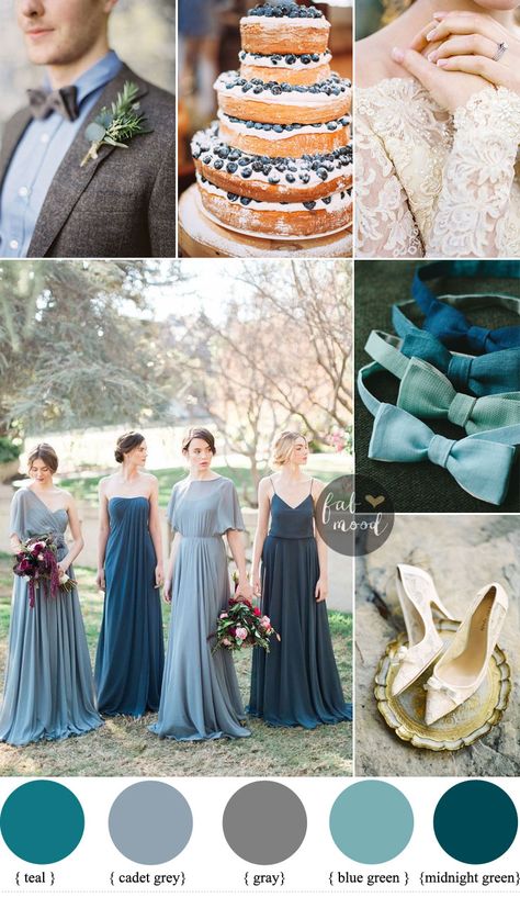 Different shades of blue green Wedding { Midnight Green + gray + teal + blue green | Fab Mood - UK wedding blog #weddingcolor Teal And Grey Wedding, Teal Blue Weddings, Fab Mood, Blue Green Wedding, Shades Of Blue Green, Wedding Color Combinations, Wedding Color Combos, Green Wedding Colors, Midnight Green