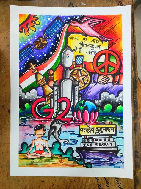 Vanmohatsav Posters, History And Heritage Drawing, G20 Drawing Competition, G20 Poster Drawing Competition Ideas, G20 India Drawing, Vasudev Kutumbakam Poster Drawing, Making The World A Kinder Place Drawing, Developed India Poster Drawing, Peace Poster Drawing Ideas Creative