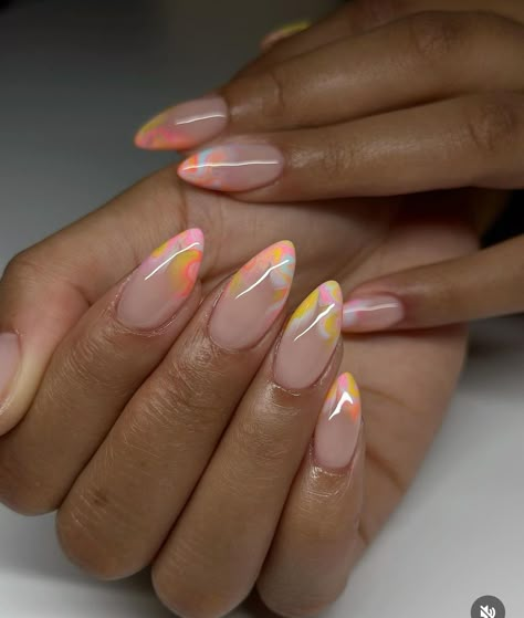 Simple Nail Ideas Almond Shape Summer, French Nails Stiletto, Nail Collage, Yellow French Tips, Feminine Fatale, Nail Options, Fresh Nails, Have A Blessed Week, Yellow French