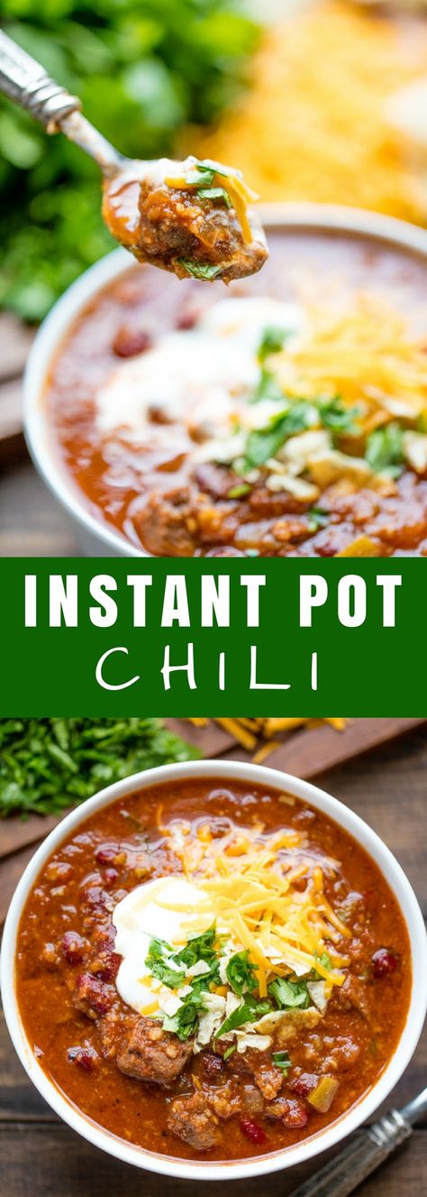 This Instant Pot Chili recipe is full of meaty goodness in this easy to make recipe that utilizes the hottest kitchen appliance trend: the electric pressure cooker. #instantpot #chili Instantpot Chili, Instant Pot Chili Recipe, Chili Dinner, Instant Pot Chili, How To Cook Chili, Ip Recipes, Maple Recipes, Pot Food, Best Instant Pot Recipe