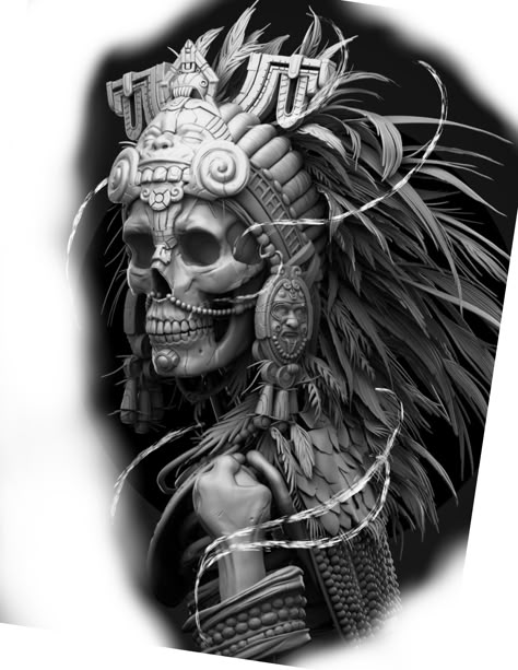 Aztec Skull Tattoo Design, Aztec Gods Tattoo, Aztec Warrior Tattoo, Aztec Skull, Azteca Tattoo, Aztec Artwork, Aztec Tattoos, Medusa Tattoo Design, Native American Tattoo