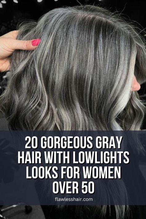 Gray Hair With Dark Brown And Silver Lowlights Dark Silver Hair, Styles For Women Over 50, Gray Hair With Lowlights, Grey Brown Hair, Brown Hair With Lowlights, Gray Blending, Black And Grey Hair, Grey Hair Looks, Gray Balayage