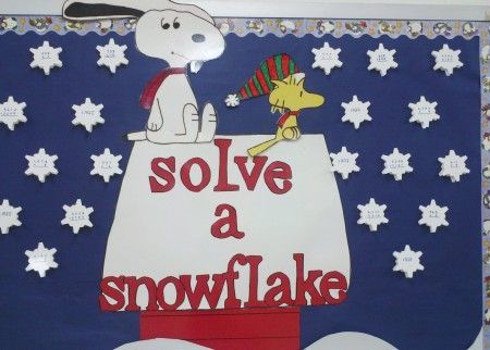 Winter Bulletin Board Ideas for Teachers | math winter bulletin board display. Students enjoy this bulletin board ... Snoopy Classroom, December Bulletin Boards, Door Bulletin Boards, Class Bulletin Boards, Bulletin Boards Theme, Christmas Bulletin Boards, Math Bulletin Boards, Interactive Bulletin Boards, Library School