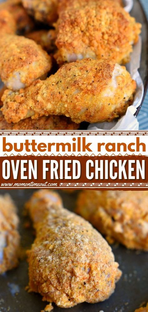 Oven Fried Chicken Recipes, Mom On Timeout, Buttermilk Ranch, Asparagus Fries, Chicken Drumstick Recipes, Drumstick Recipes, Oven Fried, Oven Fried Chicken, Diner Recept