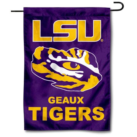 PRICES MAY VARY. 13 in x 18 in in Size with Top Pole Sleeve for hanging from your Garden Stand (Accessories Sold Separately) Made of Double Sided 2-Ply 100% Polyester with Sewn-In Liner, Double Stitched Perimeter Sewing, Imported LSU Tigers Logos are Screen Printed and Viewable and Readable Correctly on Both Sides Perfect for your Garden, Window, Front Entrance, or as a Wall Hanging Officially Licensed and Team Approved Perfect for your garden or home entrance is our LSU Garden Flag and Yard Ban Lsu Tigers Logo, College Flags, Tiger Team, Louisiana Style, Geaux Tigers, Purple Garden, Garden Flag Stand, Louisiana State University, Sports Decorations