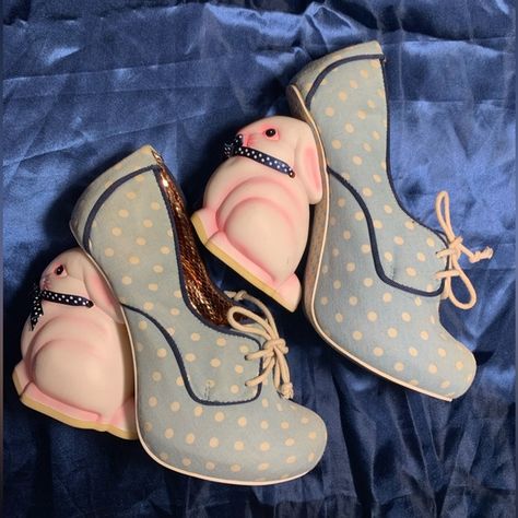 LIMITED EDITION RARE- Irregular Choice Flopsy Bunny Statement Heels- Polka Dot Flopsy Bunny, Irregular Choice Shoes, Statement Heels, Irregular Choice, Dot Fabric, Polka Dot Fabric, Dotted Fabric, Bunny Rabbit, White Polka Dot