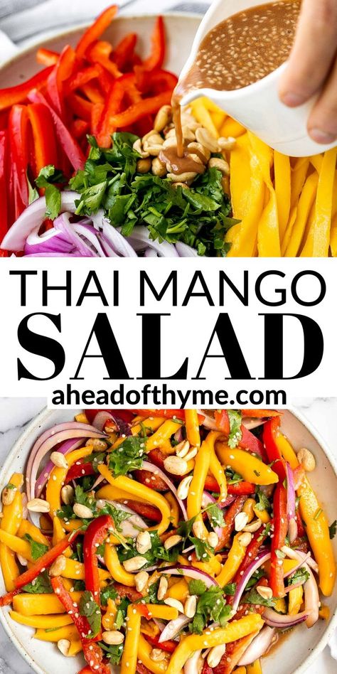 Quick Asian Side Dish, Thai Sweet Chili Salad Dressing, Thai Mango Salad Dressing, Thai Side Dishes Veggies, Zanzibar Recipes, Mango Salad Thai, Vegetarian Entertaining, Mango Dishes, Asian Plates