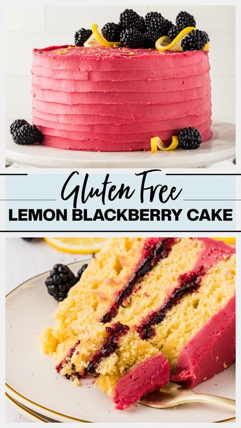 Gluten Free Lemon Blackberry Cake Gluten Free White Velvet Cake, Celiac Cake Recipes, Best Gluten Free Birthday Cake, Gluten Free Berry Desserts, Best Gluten Free Desserts Easy, Small Gluten Free Cake, Gluten Free Berry Cake, Gluten Free Cake Pops Recipe, Gluten Free Blackberry Recipes