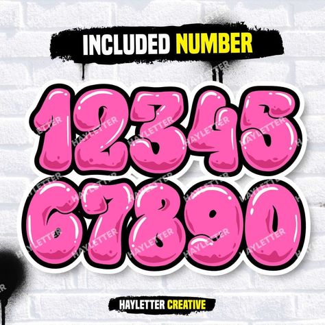 Graffiti Numbers Fonts, Graffiti Bubble Letters, Abc Lettering, Graffiti Numbers, Free Graffiti Fonts, Fancy Cursive Fonts, Bubble Numbers, Bubble Alphabet, Pink Graffiti