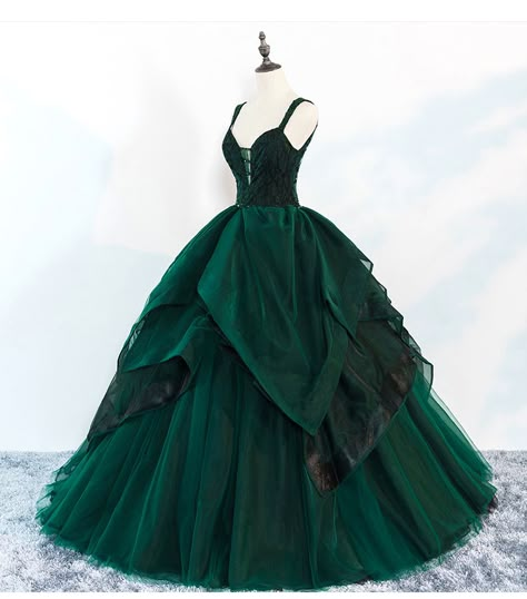 Princess Dresses Aesthetic, Ball Gown Green, Ball Purse, Green Prom Dresses, Petal Skirt, Gown Green, Long Ball Gown, Green Prom, Chique Outfits