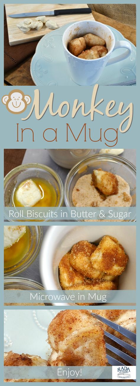 Try this easy, delicious microwave dessert called Monkey in a Mug! It features tasty biscuit strips coated in cinnamon and sugar and cooked in a microwave. Make one after dinner, or just when you feel like indulging your sweet tooth! #recipe #microwave #singleserving Monkey Bread In A Mug, Microwave Monkey Bread, Microwave Biscuits, Easy Preschool Snacks, Dessert Microwave, Mug Dessert, Mug Dessert Recipes, Dessert Cinnamon, Microwave Cooking Recipes