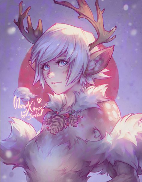 Girls Drawing, Deer Girl, Drawing Christmas, Christmas Drawings, Art Mignon, Anime Christmas, Deer Art, Anime Animals, Art Anime