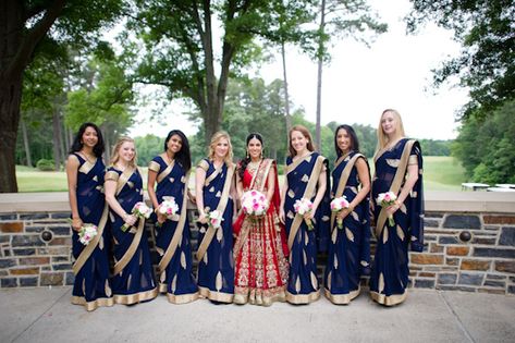 Navy Blue Bridesmaids Sarees! Indian Wedding Bridesmaids, Bridesmaid Sarees, Bridal Party Photography, Navy Blue Bridesmaids, Indian Bridesmaid Dresses, Indian Bridesmaids, Bridesmaid Saree, Wedding Indian, Wedding Bridal Party